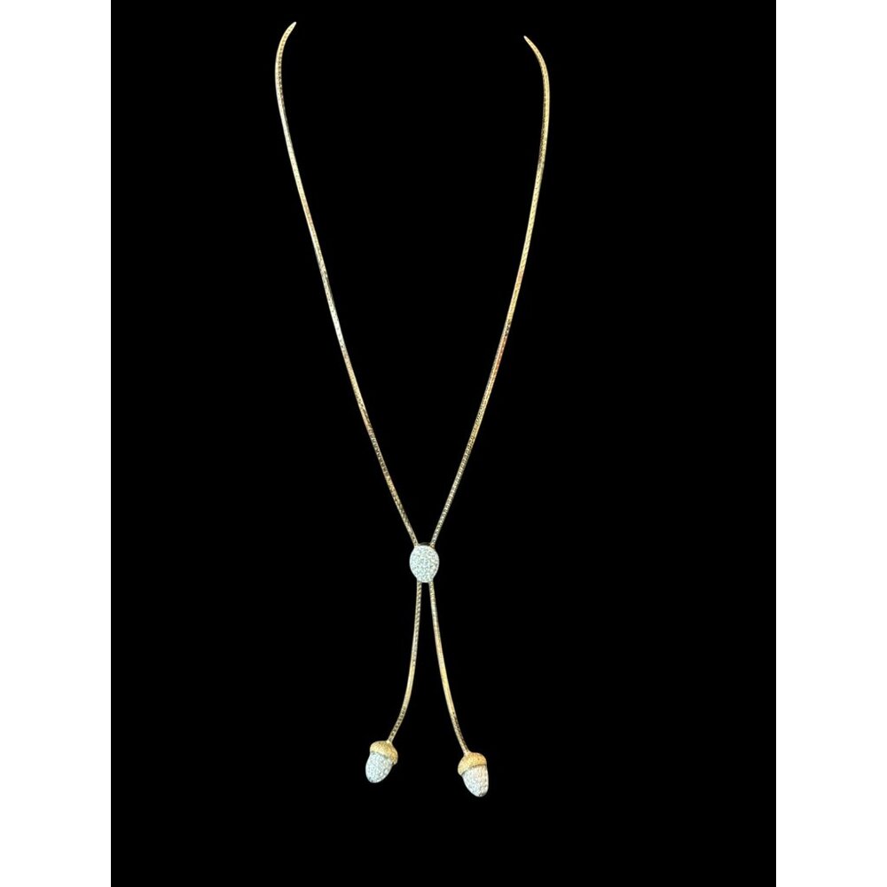 Vintage Acorn Gold-Tone Pendant Necklace & Matching Crystal Stud Earrings Set - Picture 3 of 9